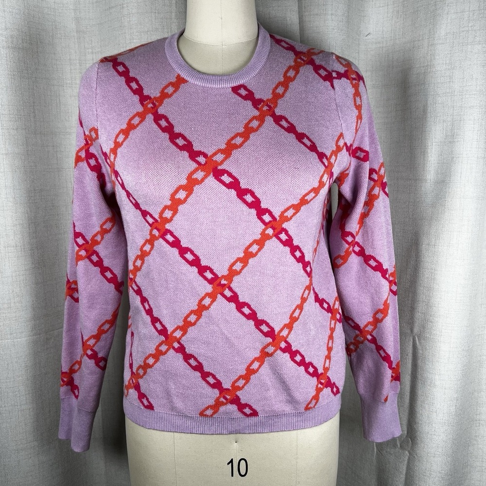 THML Anthropologie Women's Medium Lilac Purple Sweater Chain Print Fine Knit